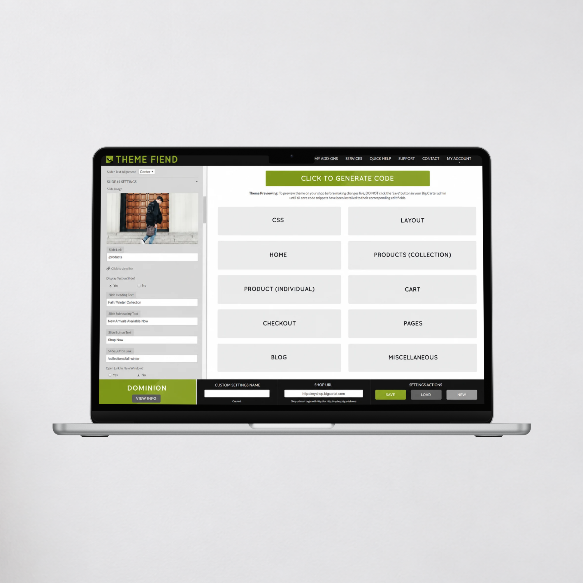 Theme slider configuration
